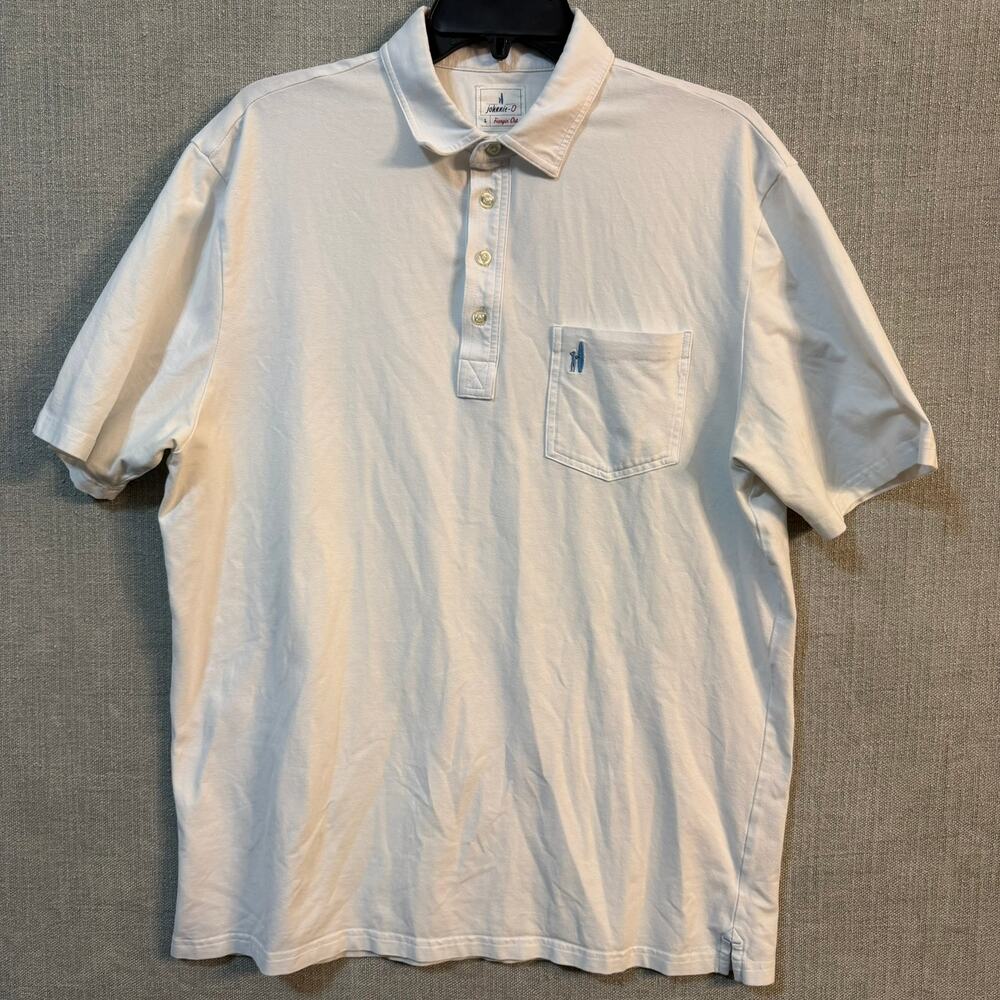 Johnnie-O Hangin' Out Polo White Mens Large Blue Logo on Pocket